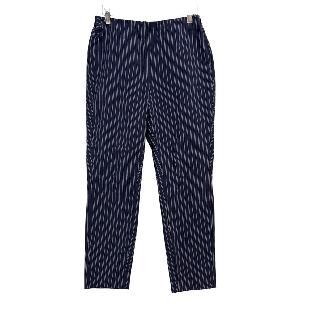 Rag & Bone Pants Womens 8 Navy Blue White Pinstripe Side Zip Tapered Leg Dress